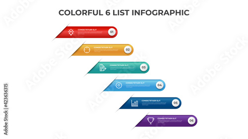 6 points of list diagram layout, colorful infographic element template vector