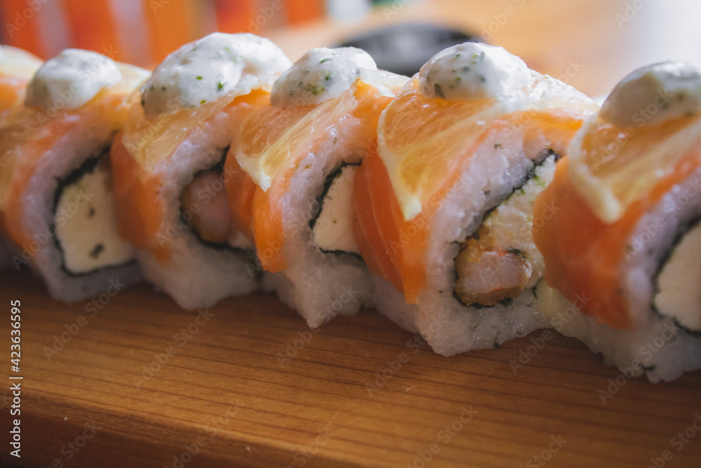 sushi with lemo and lemon sauce sushi with lemo and lemon sauce