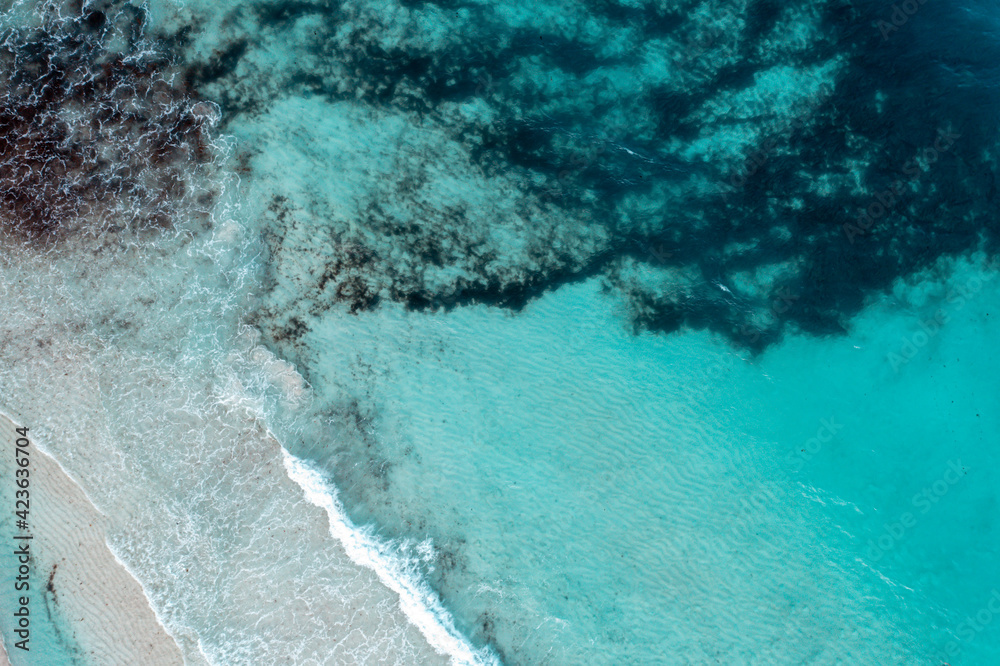 Obraz premium Aerial View of Tropical Water with Sandy Beach Shore