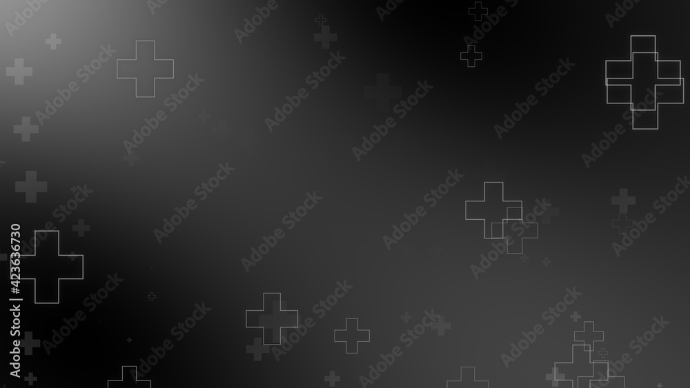 Medical health cross neon light shapes pattern on black background. Abstract healthcare with coronavirus infected deaths case concept.