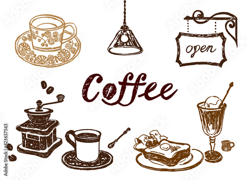 手描きの喫茶店のコーヒーのイラスト