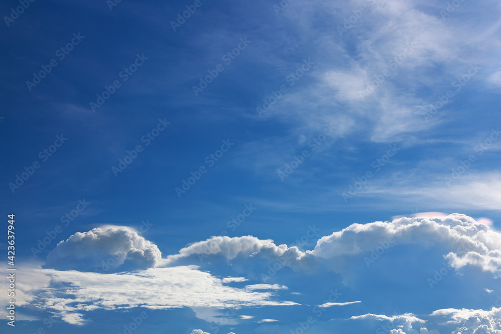 Fototapeta premium Bright blue sky with beautiful clouds. The sky on a sunny day, with clouds and rain forming far away.