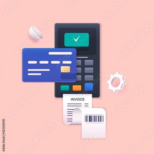 3D Web Vector Illustrations. Contactless payment. Near field communication payment terminal concept. Online transactions, paypass and NFC.