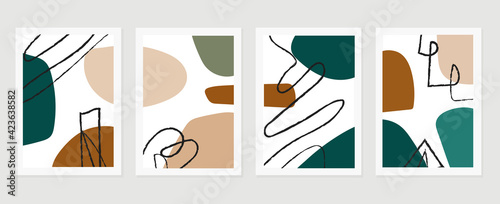 Abstract wall arts vector background collection.  Earth tones Hand drawn organic shape art design for wall framed prints, canvas prints, poster, home decor, cover, wallpaper.