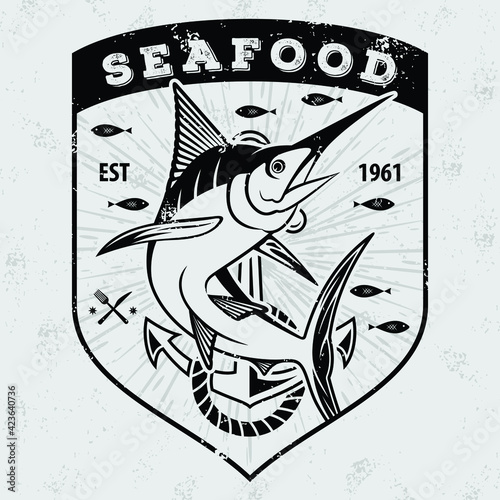 Seafood design concept with Marlin fish. Vector illustration	