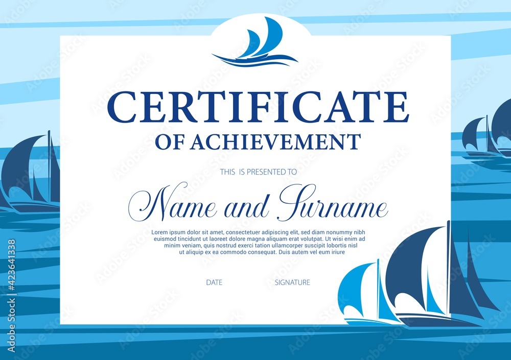Stockvector Certificate of achievement in yacht regatta, diploma vector