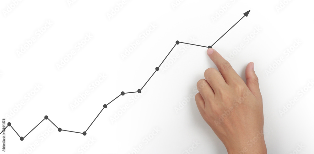 Hand touching  graphs of financial indicator  accounting market economy analysis chart