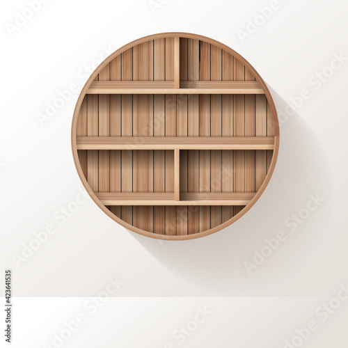 Vector wooden shelves mock up empty shelf design on wall background