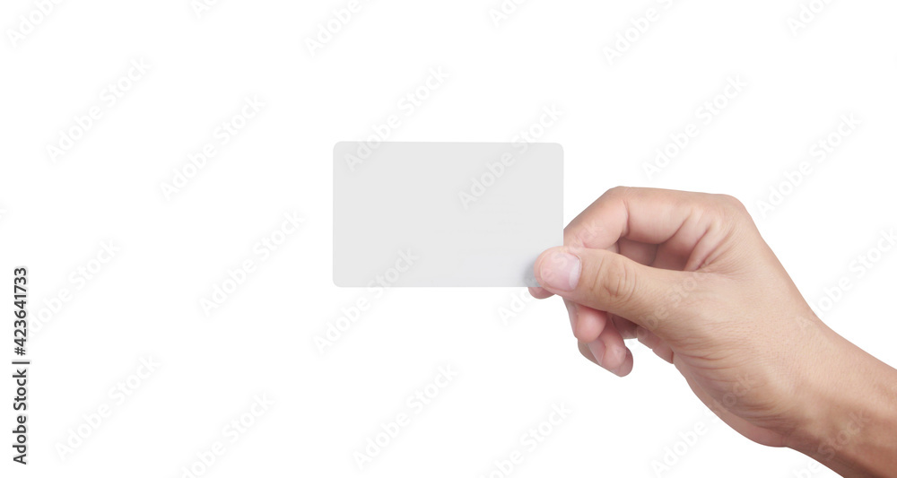 Hand holding virtual card with your Hand holding virtual card with your