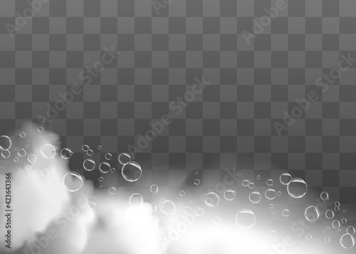 Bath foam with shampoo bubbles isolated on a transparent background. Vector shave, foam mousse with bubbles top view template for your advertising design.