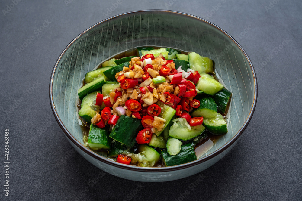 A dish of hot and sour cucumber