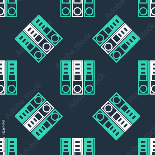 Line Office folders with papers and documents icon isolated seamless pattern on black background. Office binders. Archives folder sign. Vector
