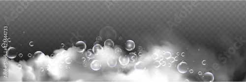 Bath foam with shampoo bubbles isolated on a transparent background. Vector shave, foam mousse with bubbles top view template for your advertising design.