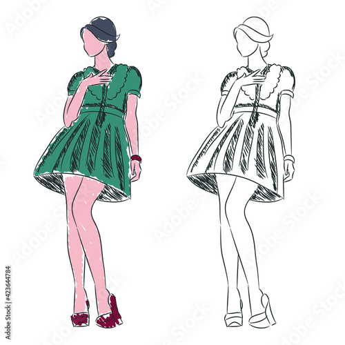 Cute fashion girl model in short dress