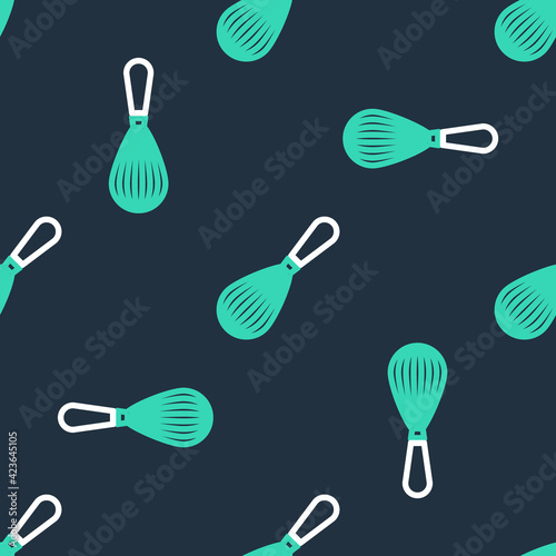 Line Kitchen whisk icon isolated seamless pattern on black background. Cooking utensil, egg beater. Cutlery sign. Food mix symbol. Vector