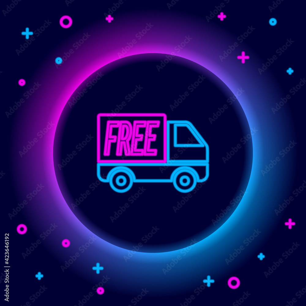 Glowing neon line Free delivery service icon isolated on black background. Free shipping. 24 hour and fast delivery. Colorful outline concept. Vector