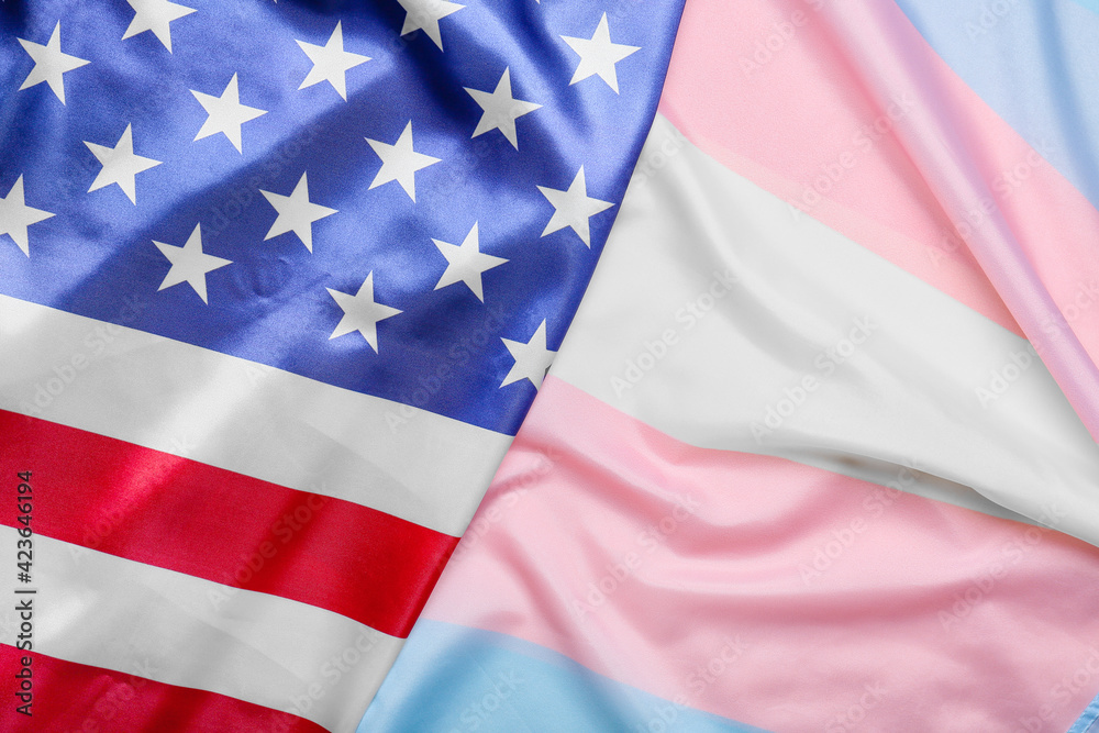 Obraz premium Transgender and USA flags as background