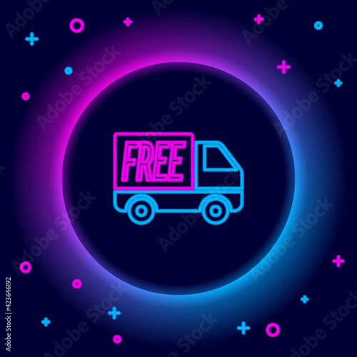 Glowing neon line Free delivery service icon isolated on black background. Free shipping. 24 hour and fast delivery. Colorful outline concept. Vector