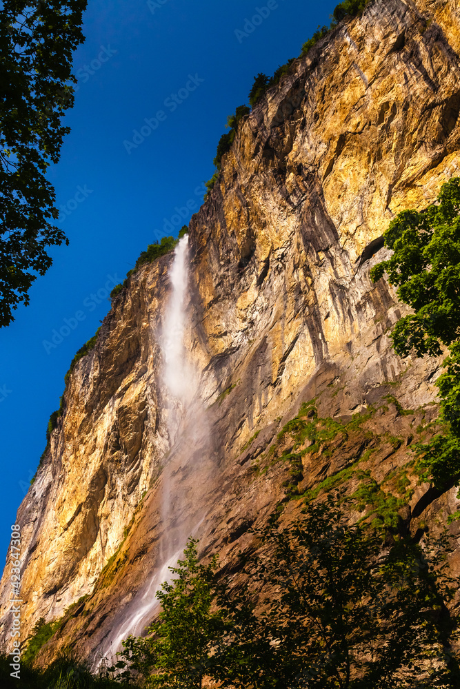 Staubbach Falls in the Lauterbrunnen  Valley in Switzerland