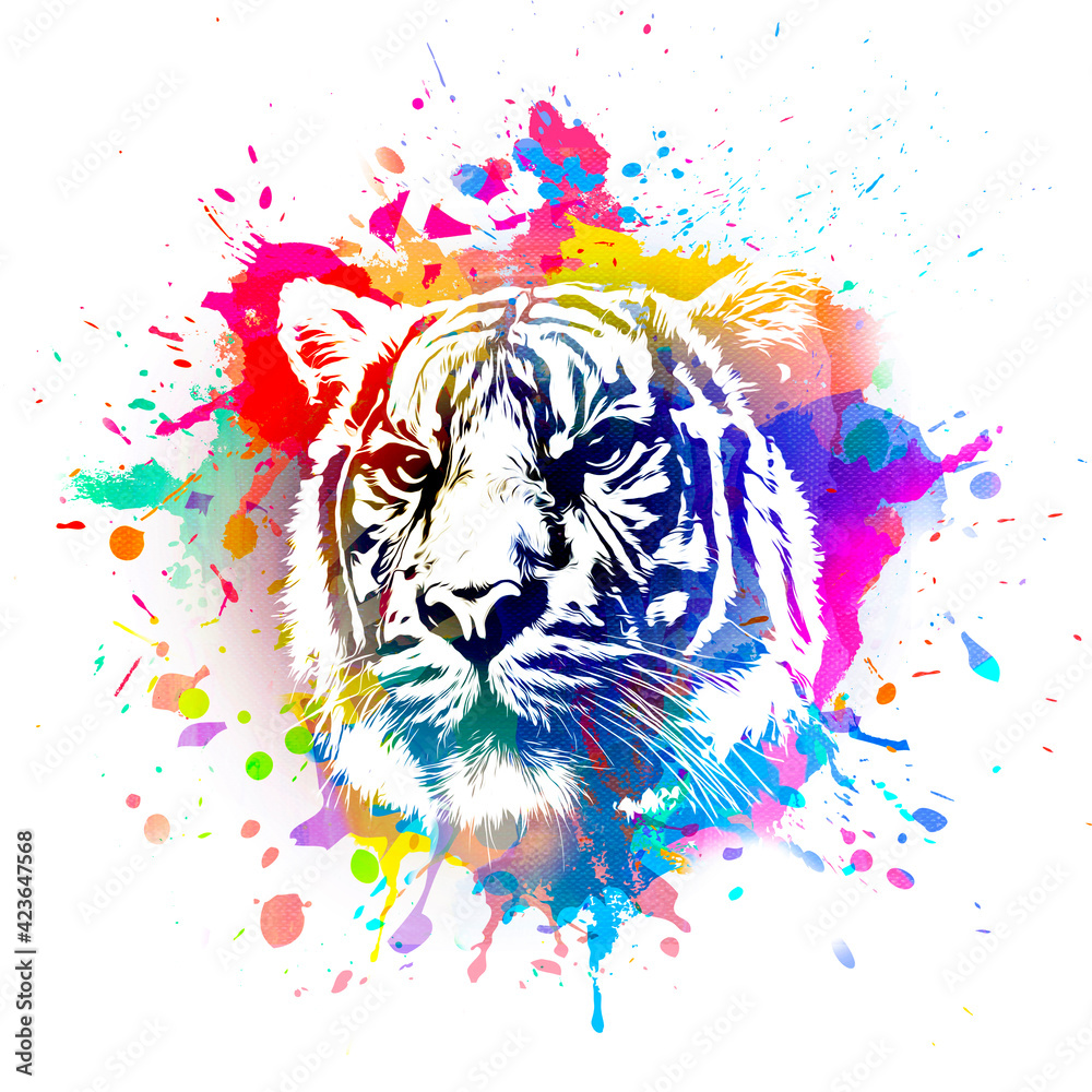 Fototapeta tiger head illustration color art