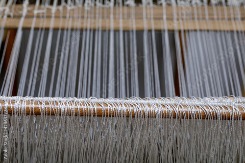 Vintage loom close up. Folk needlework of Russian.