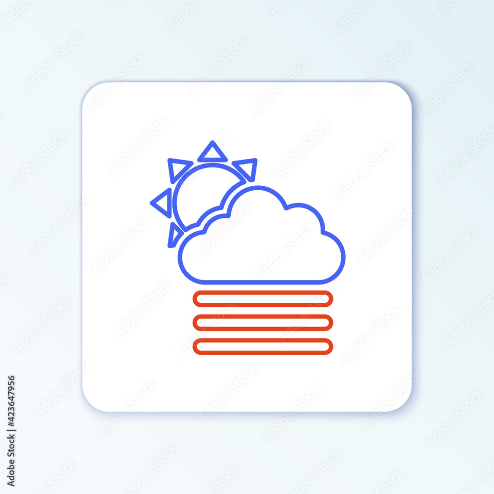 Line Fog and cloud with sun icon isolated on white background. Colorful outline concept. Vector Line Fog and cloud with sun icon isolated on white background. Colorful outline concept. Vector