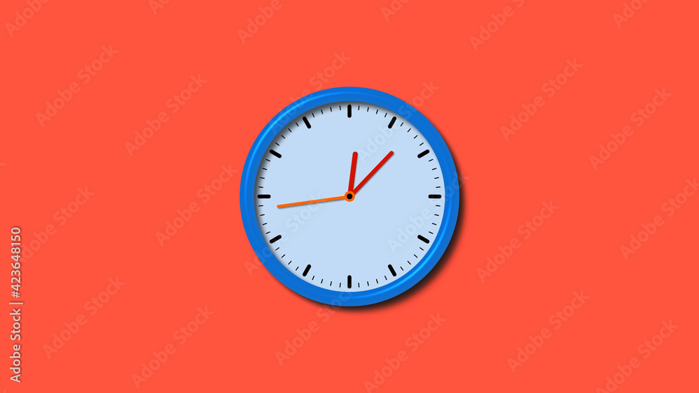 Blue color counting down 3d wall clock isolated on red background, 3d wall clock Blue color counting down 3d wall clock isolated on red background, 3d wall clock