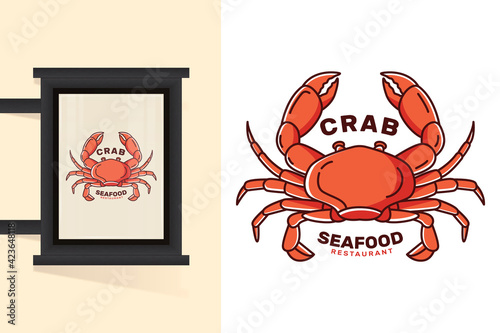 Seafood restaurant logo template with crab
