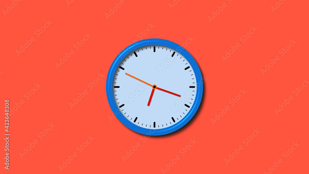 Blue color counting down 3d wall clock isolated on red background, 3d wall clock Blue color counting down 3d wall clock isolated on red background, 3d wall clock