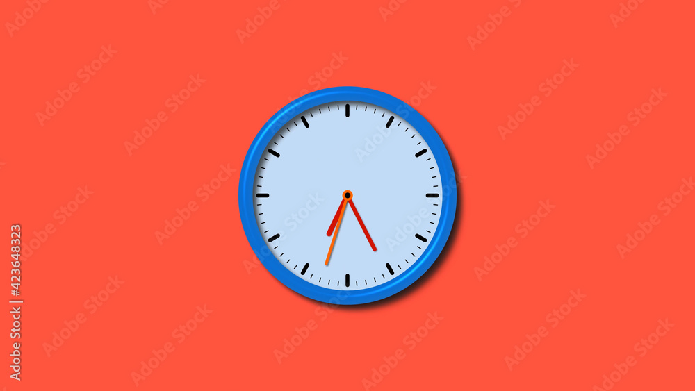 Blue color counting down 3d wall clock isolated on red background, 3d wall clock Blue color counting down 3d wall clock isolated on red background, 3d wall clock