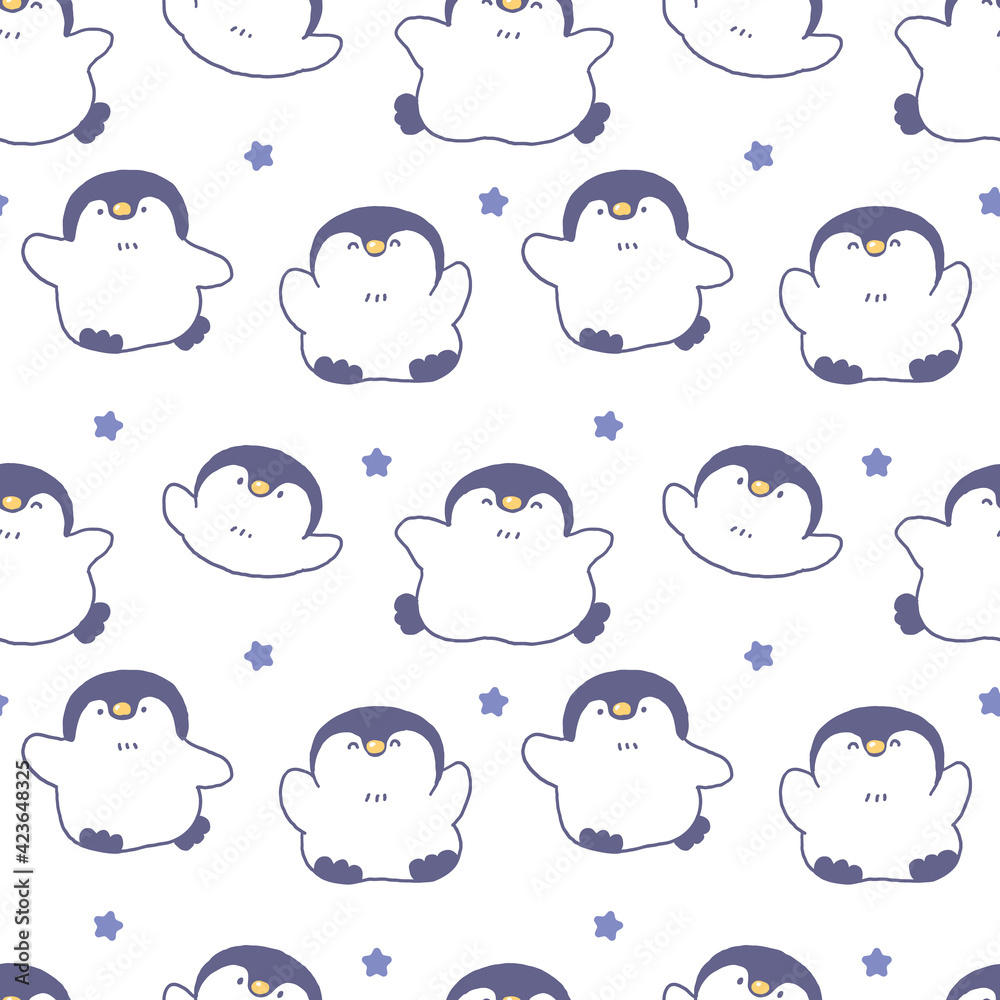 Fototapeta premium Seamless Pattern of Cartoon Penguin Illustration Design on White Background