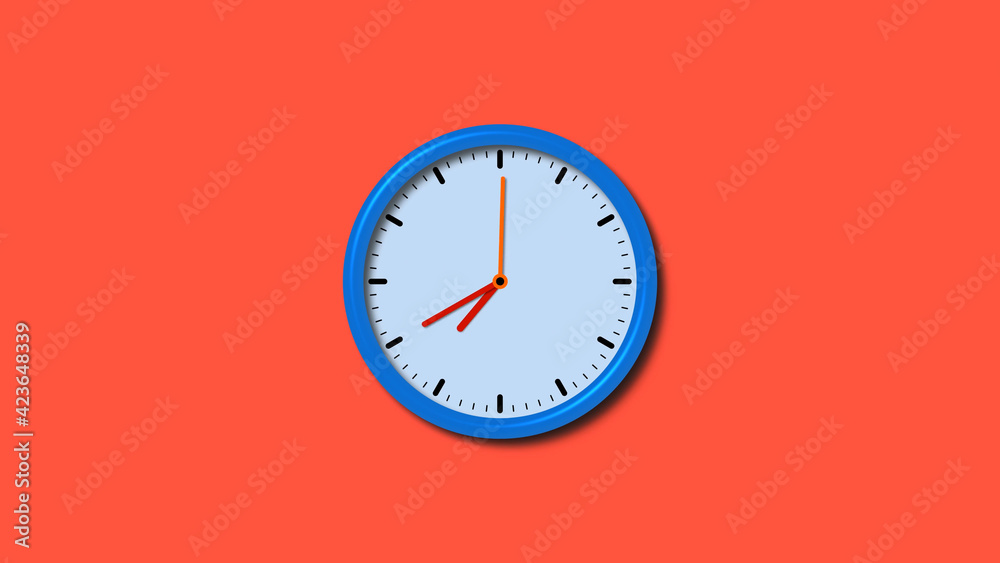 Blue color counting down 3d wall clock isolated on red background, 3d wall clock Blue color counting down 3d wall clock isolated on red background, 3d wall clock