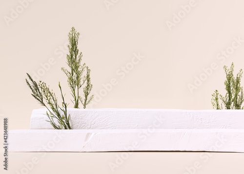 Abstract white podium, pastel background for product presentation, object placement, cosmetic podium template, 3d rendering