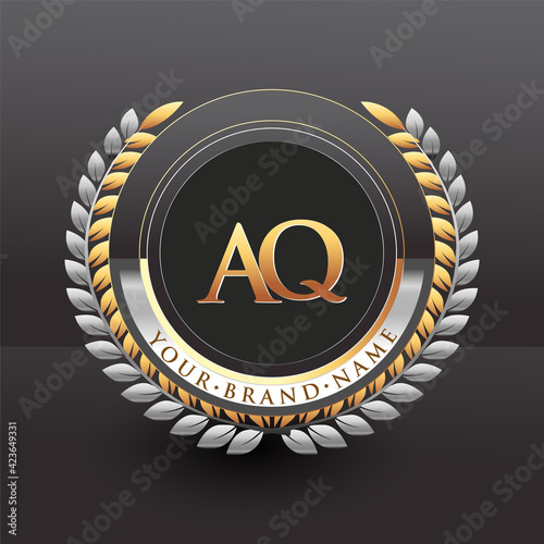 Initial logo letter AQ with golden and silver color with laurel and wreath, vector logo for business and company identity.