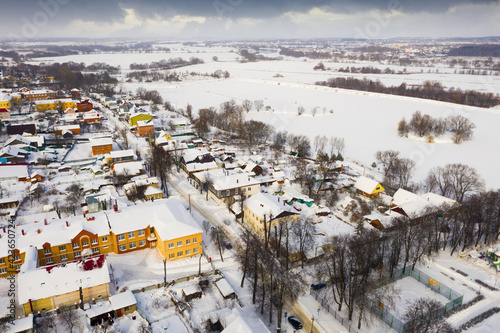 Typical rural development near Moscow in winter. View from above. City of Bronnitsy. Russia © JackF