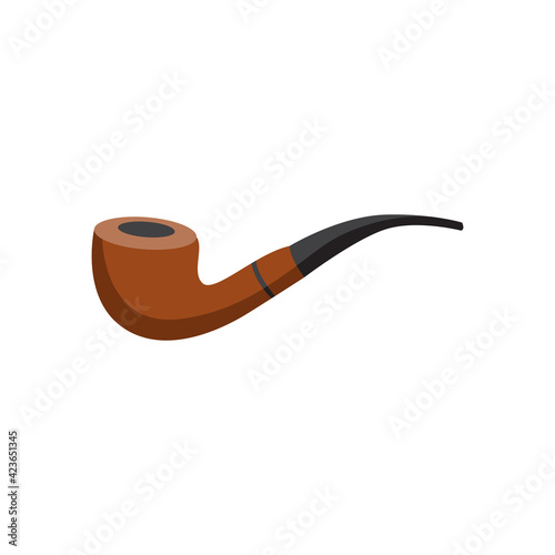 Wooden smoking tobacco pipe cartoon flat vector illustration isolated.