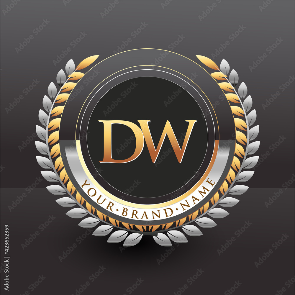 Φωτογραφία Initial logo letter DW with golden and silver color with laurel and wreath, vector logo for business and company identity
