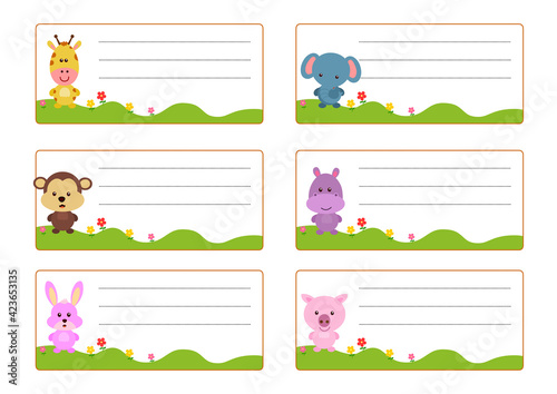 Children name card vector with cute animals 02