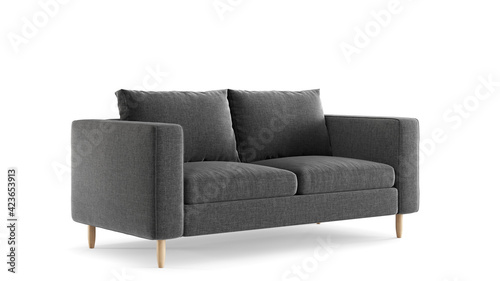 Modern grey textile sofa on isolated white background. Furniture for modern interior, minimalist design.  © AndrewD