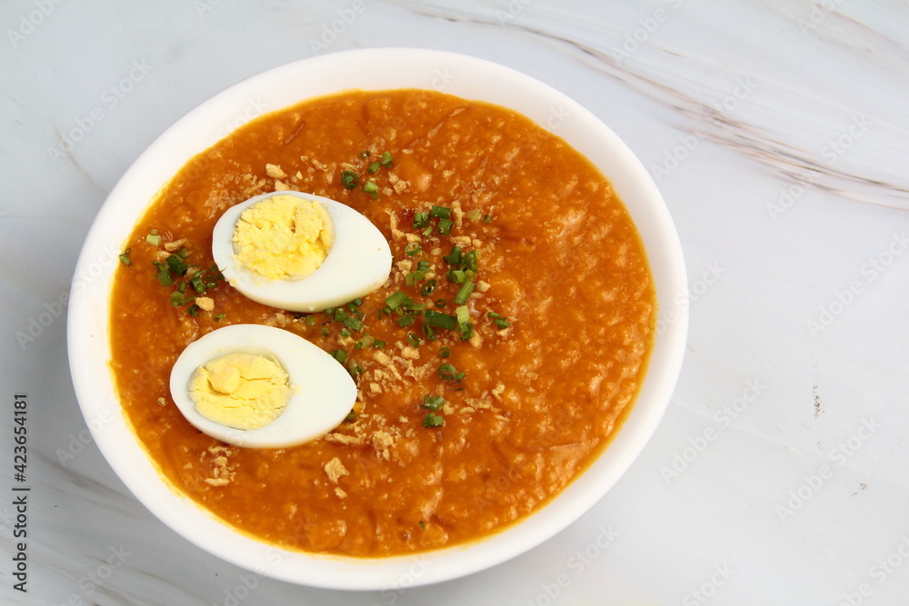 Freshly cooked Filipino food called Lugaw or rice porridge or congee Freshly cooked Filipino food called Lugaw or rice porridge or congee