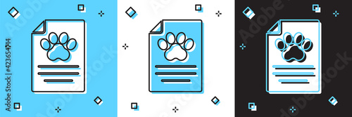 Set Clipboard with medical clinical record pet icon isolated on blue and white, black background. Health insurance form. Medical check marks report. Vector