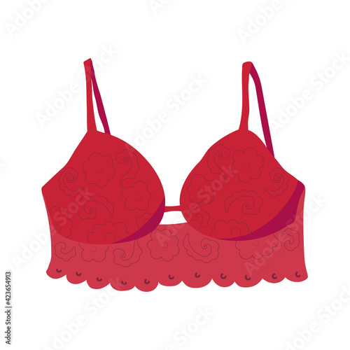 Color woman classic lace bra in flat style isolated on white background. It can be used as icon or design element.