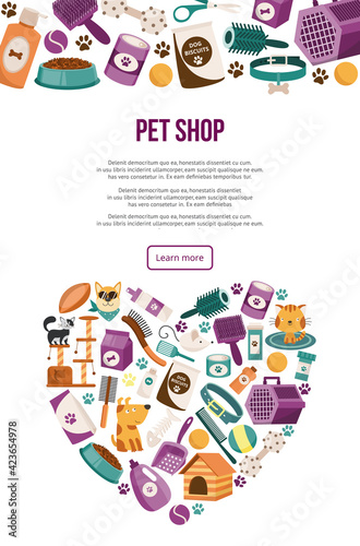 Design banner for pet shop sales accessories for care cats and dogs.