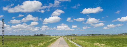 Panorama of a narrow coutry road in the dutch landscape photo