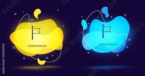 Black Flag icon isolated on black background. Victory, winning and conquer adversity concept. Abstract banner with liquid shapes. Vector
