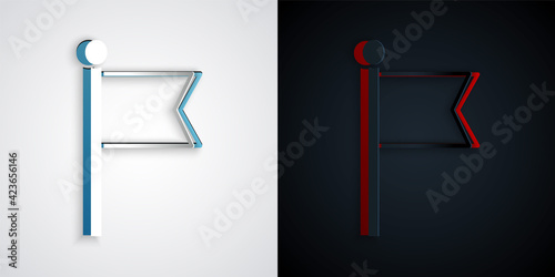 Paper cut Flag icon isolated on grey and black background. Victory, winning and conquer adversity concept. Paper art style. Vector