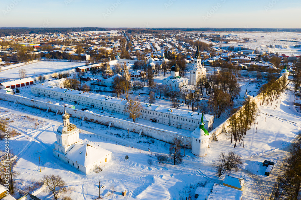 Aerial view of the Trinity Cathedral in Holy Assumption Monastery. Aleksandrov. Russia