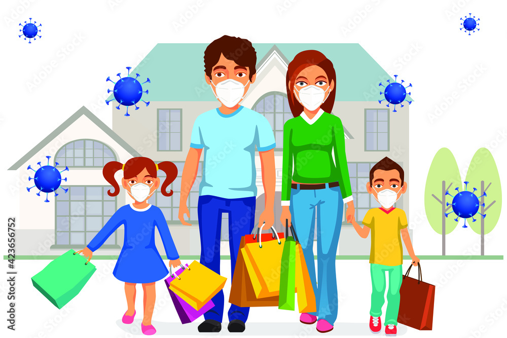 Vector illustration for Family Shopping with Virus Protection EPS10