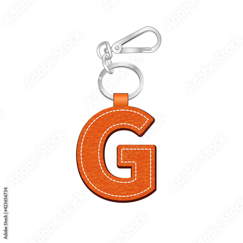 Letter G key chain, leather texture keychain, bag charm, key ring vector