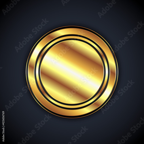 Gold Plate icon isolated on black background. Cutlery symbol. Restaurant sign. Vector